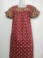 Traditional Cotton Nighty, 55 Inches Length - Maroon - Image 4