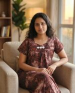 Traditional Chungidi Nighty, 55 Inches Length - Brown