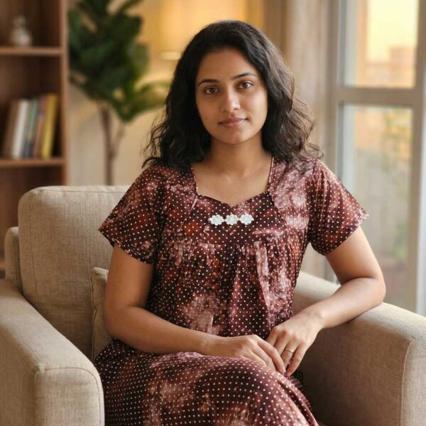 Traditional Chungidi Nighty, 55 Inches Length - Brown