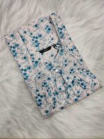 Traditional Cotton Frock Nighty, 55 Inches Length - White + Blue Flowers - Image 3