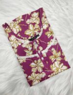 Comfortable Churidar Model Cotton Nighty, 55 Inches Long, 3/4th Sleeves - Violet - Image 3