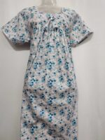 Traditional Cotton Frock Nighty, 55 Inches Length - White + Blue Flowers - Image 4