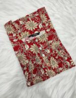 Front Open Cotton Nighty With Buttons, 55 Inches Long - Red - Image 3