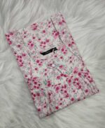 Traditional Cotton Frock Nighty, 55 Inches Length - White + Rose Flowers - Image 3