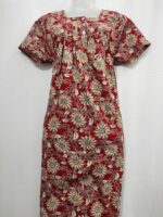 Front Open Cotton Nighty With Buttons, 55 Inches Long - Red - Image 4