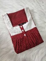 Front Open Cotton Nighty With Buttons, Hacoba Yoke, 55 Inches - Maroon - Image 3
