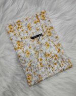 Traditional Cotton Frock Nighty, 55 Inches Length - White + Yellow Flowers - Image 3