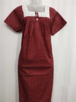 Front Open Cotton Nighty With Buttons, Hacoba Yoke, 55 Inches - Maroon - Image 4