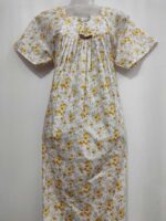 Traditional Cotton Frock Nighty, 55 Inches Length - White + Yellow Flowers - Image 4
