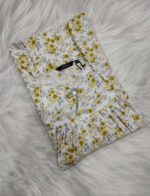 Traditional Cotton Frock Nighty, 55 Inches Length - White + Light Yellow Flowers - Image 3