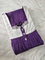 Front Open Cotton Nighty With Buttons, Hacoba Yoke, 55 Inches - Violet - Image 3