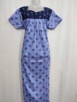 Front Open Cotton Nighty With Buttons, 55 Inches Long- Light Blue - Image 4