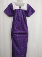 Front Open Cotton Nighty With Buttons, Hacoba Yoke, 55 Inches - Violet - Image 4