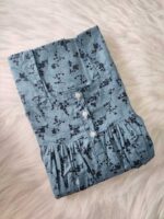 Front Open Cotton Nighty With Buttons, 55 Inches - Ash Colour - Image 3