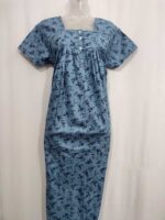 Front Open Cotton Nighty With Buttons, 55 Inches - Ash Colour - Image 4