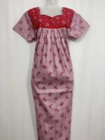 Front Open Cotton Nighty With Buttons, 55 Inches Long - Image 4