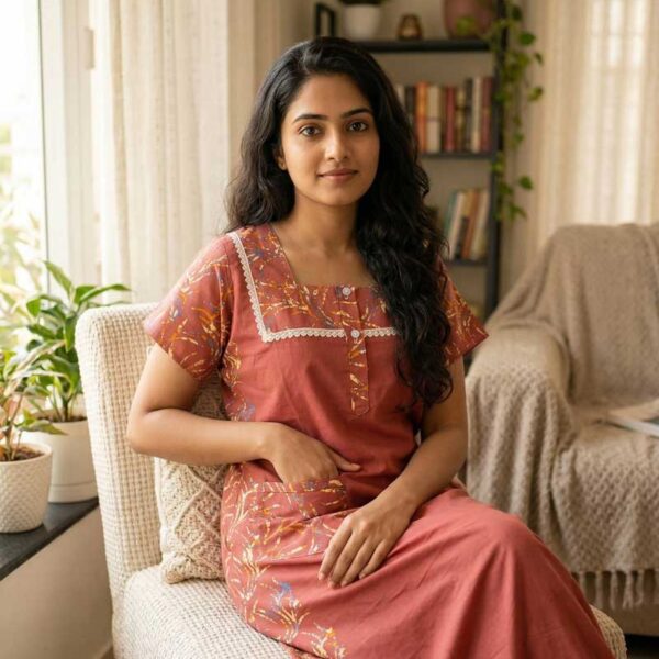 Comfortable Churidar Model Cotton Nighty, 55 Inches Long