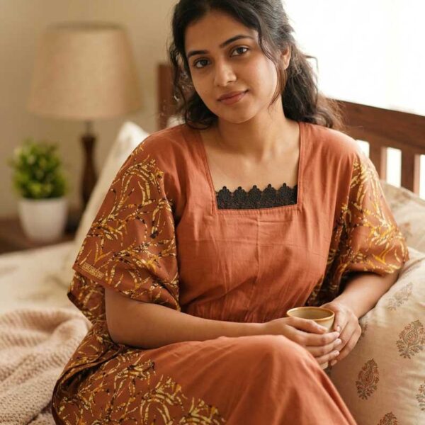 Cotton Kaftan Nighty - 55 Inches Length