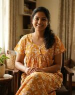 Traditional Cotton Nighty, 55 Inches Length - Yellow