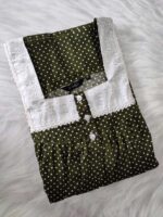 Front Open Cotton Nighty With Buttons, Hacoba Yoke, 55 Inches - Green - Image 3