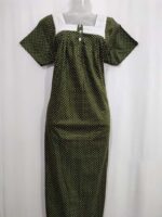 Front Open Cotton Nighty With Buttons, Hacoba Yoke, 55 Inches - Green - Image 4