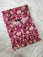 Front Open Cotton Nighty With Buttons, 55 Inches - Violet - Image 3