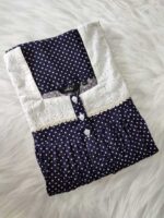 Front Open Cotton Nighty With Buttons, Hacoba Yoke, 55 Inches - Dark Blue - Image 3