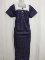 Front Open Cotton Nighty With Buttons, Hacoba Yoke, 55 Inches - Dark Blue - Image 4