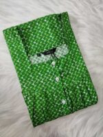 Front Open Cotton Nighty With Buttons, 55 Inches - Green - Image 3