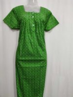 Front Open Cotton Nighty With Buttons, 55 Inches - Green - Image 4
