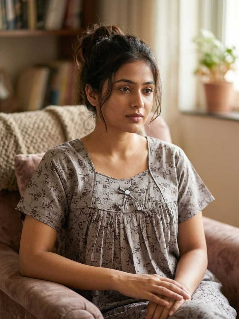 AV1 Traditional Cotton Nighty, 55 Inches Length - Image 1