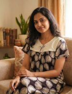 Traditional Cotton Nighty, 55 Inches Length, Hacoba Yoke - Brown