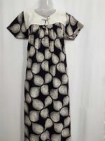 Traditional Cotton Nighty, 55 Inches Length, Hacoba Yoke - Brown - Image 4