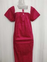 Front Open Cotton Nighty With Buttons, Hacoba Yoke, 55 Inches - Magenta - Image 4