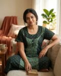 Comfortable Churidar Model Cotton Nighty, 55 Inches Long - Green