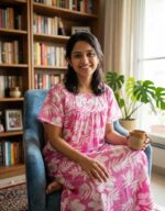 Traditional Cotton Nighty, 55 Inches Length - Rose