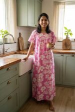 Traditional Cotton Nighty, 55 Inches Length - Rose - Image 2