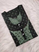 Comfortable Churidar Model Cotton Nighty, 55 Inches Long - Green - Image 3