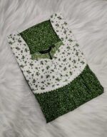 Front Open Cotton Nighty With Buttons, 55 Inches - Green + White - Image 3