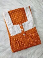 Front Open Cotton Nighty With Buttons, Hacoba Yoke, 55 Inches - Yellow - Image 3