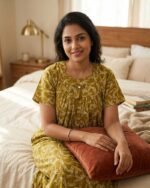 Traditional Cotton Frock Nighty, 55 Inches Length - Green