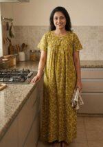 Traditional Cotton Frock Nighty, 55 Inches Length - Green - Image 2