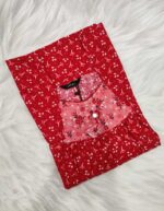 Traditional Cotton Nighty, 55 Inches Length - Red - Image 3