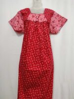 Traditional Cotton Nighty, 55 Inches Length - Red - Image 4