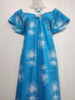 Traditional Cotton Nighty, 55 Inches Length, Hakoba Round Neck - Blue - Image 4