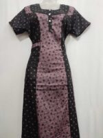 Comfortable Churidar Model Cotton Nighty, 55 Inches Long - Black + Light Purple - Image 4