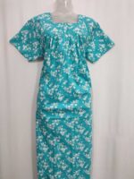 Front Open Cotton Nighty With Buttons, 55 Inches - Blue - Image 4