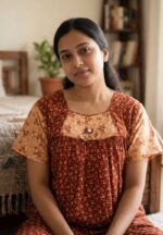 Traditional Cotton Nighty, 55 Inches Length - Brown