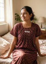 Traditional Ajrakh Nighty, 55 Inches Length - Maroon