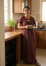 Traditional Ajrakh Nighty, 55 Inches Length - Maroon - Image 2